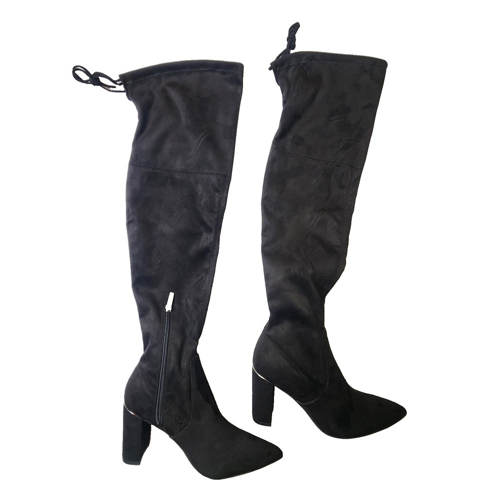 Marc Fisher Point toe Block Heel Tall Vany Suede Boots Black 6.5